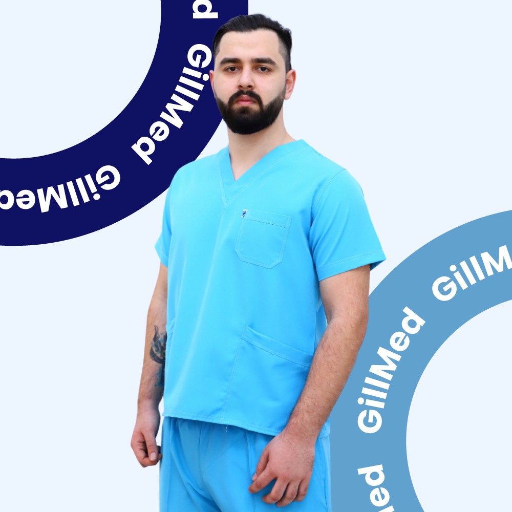 Açıq Mavi Alpaka Kişi Tibbi Dəst